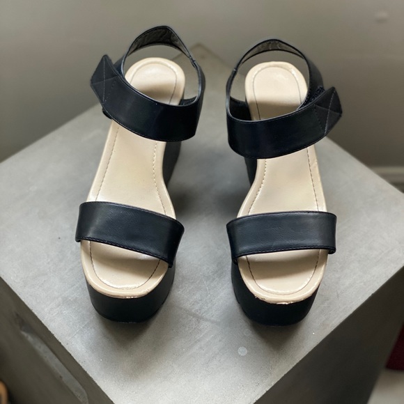 Black Velcro Double Strap Flatforms - 8 - Picture 3 of 4